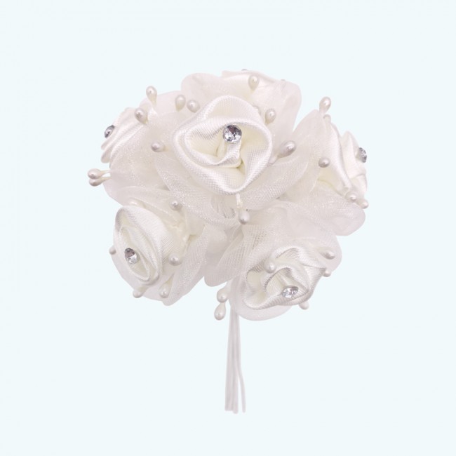 2.5" Diameter Rhinestone Ribbon Flower 6X12 | Ivory